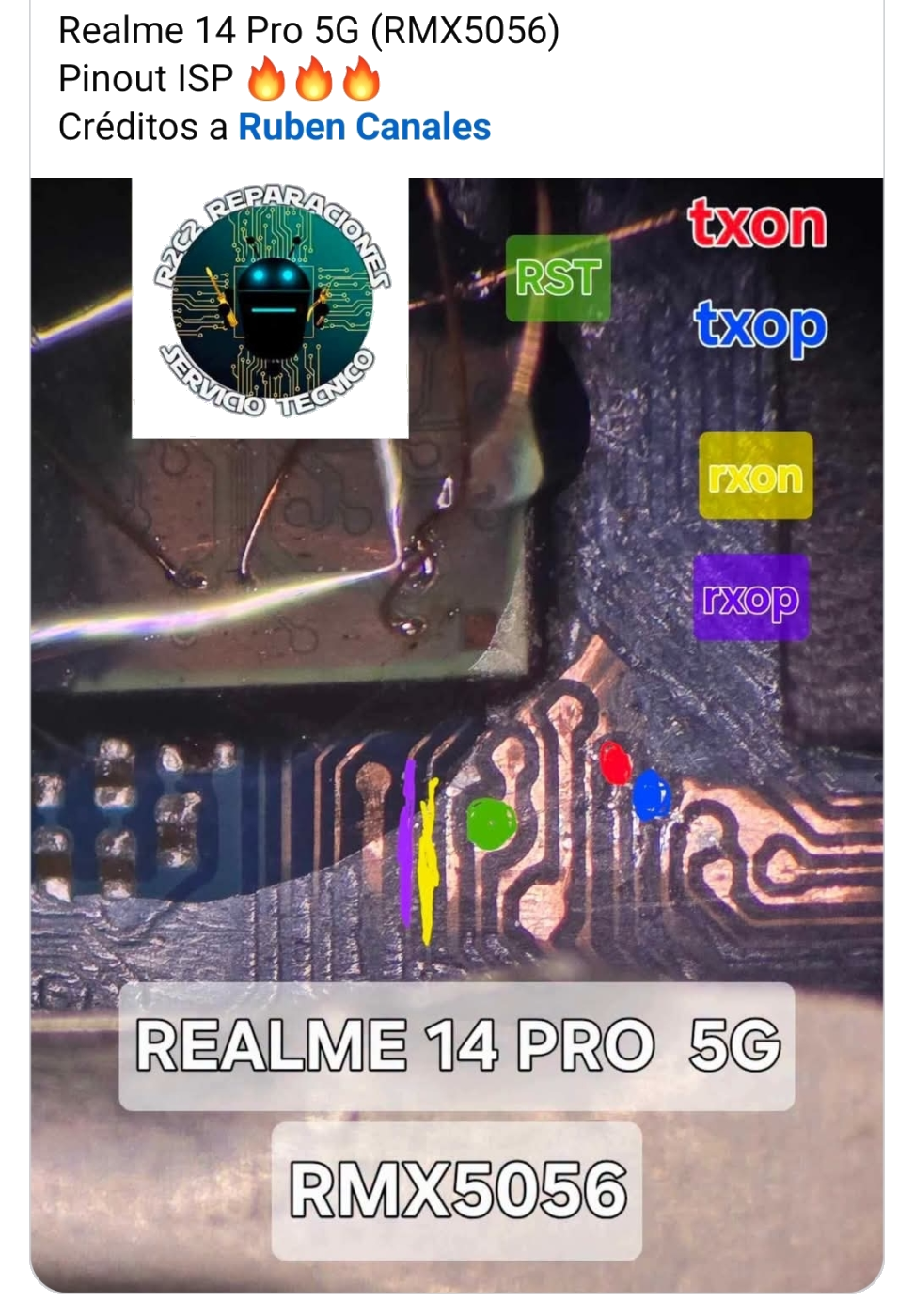 Diagrama ISP Pinout Realme 14 Pro 5G (RMX5056) 🔥🔥🔥 Créditos A Ruben Canales – puntos UFS / eMMC